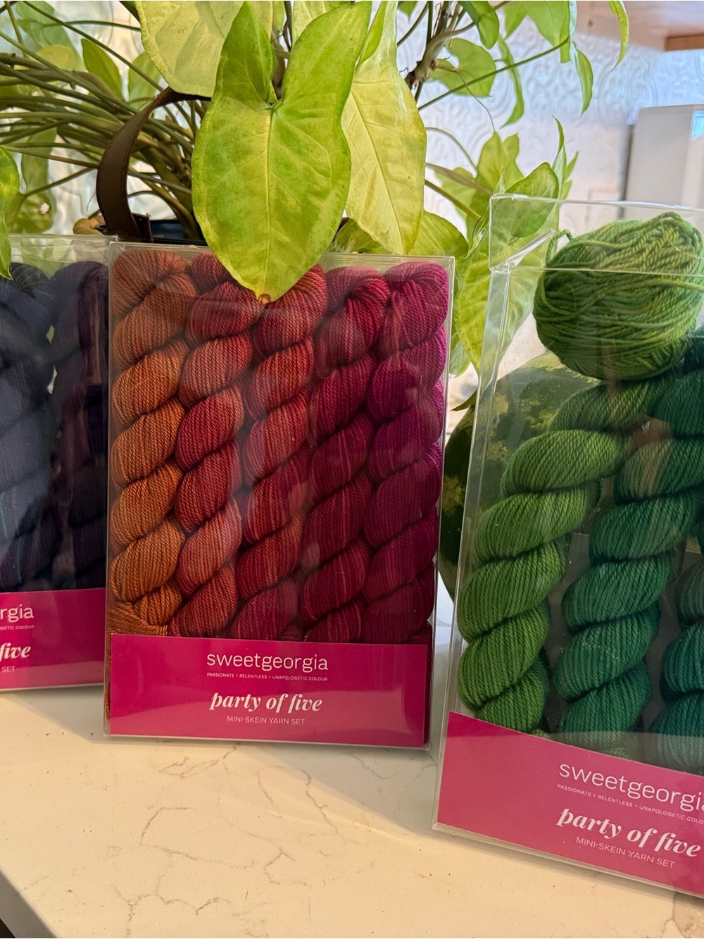 SweetGeorgia Party of Five Mini-Skein Yarn Set - Purple, Red & Green
